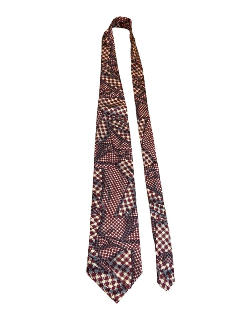 Hathaway Silk Tie Burgundy Geometric Vintage USA Made Classic Designer Tie Dad